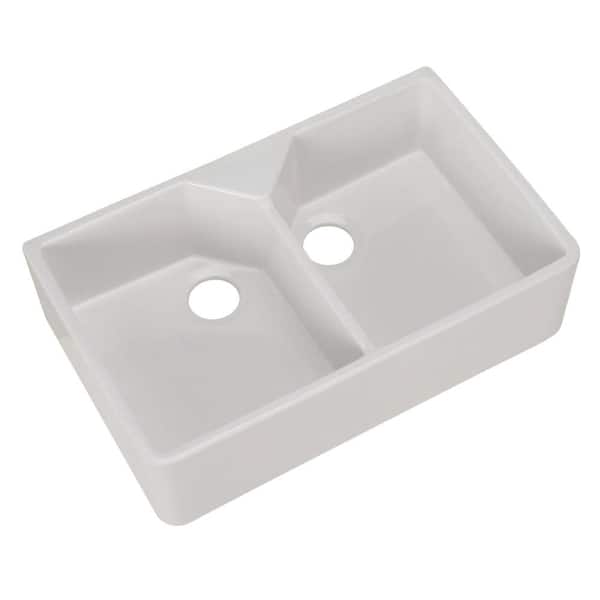 PRIVATE BRAND UNBRANDED Farmhouse Apron Front Fireclay 32 in. Double Bowl Kitchen Sink in White