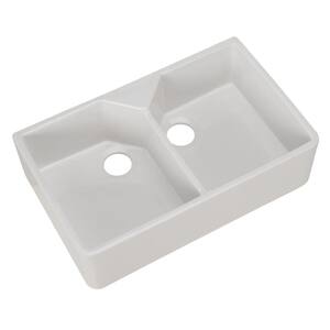 Farmhouse Apron Front Fireclay 32 in. Double Bowl Kitchen Sink in White