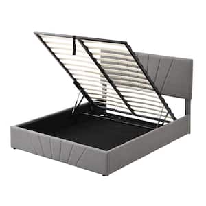 58.80 in. Gray Full-Size Upholstered Platform Bed, Full Bed Frame with Storage Underneath, Wooden Full Platform Bed