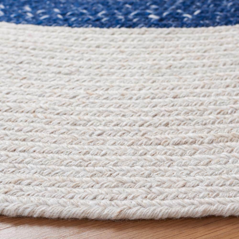 Handwoven Navy and Ivory Synthetic Braided Round Rug, 6'