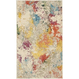 Ivory 2 ft. x 4 ft. Abstract Area Rug