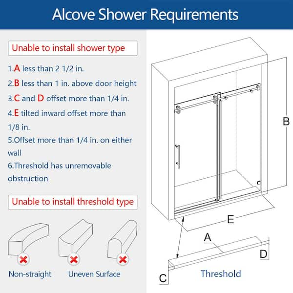 60 Single Sliding Shower Door with Klearteck Treatment (3/8 Thickness)  (Brushed Nickel) BH Bill Frameless