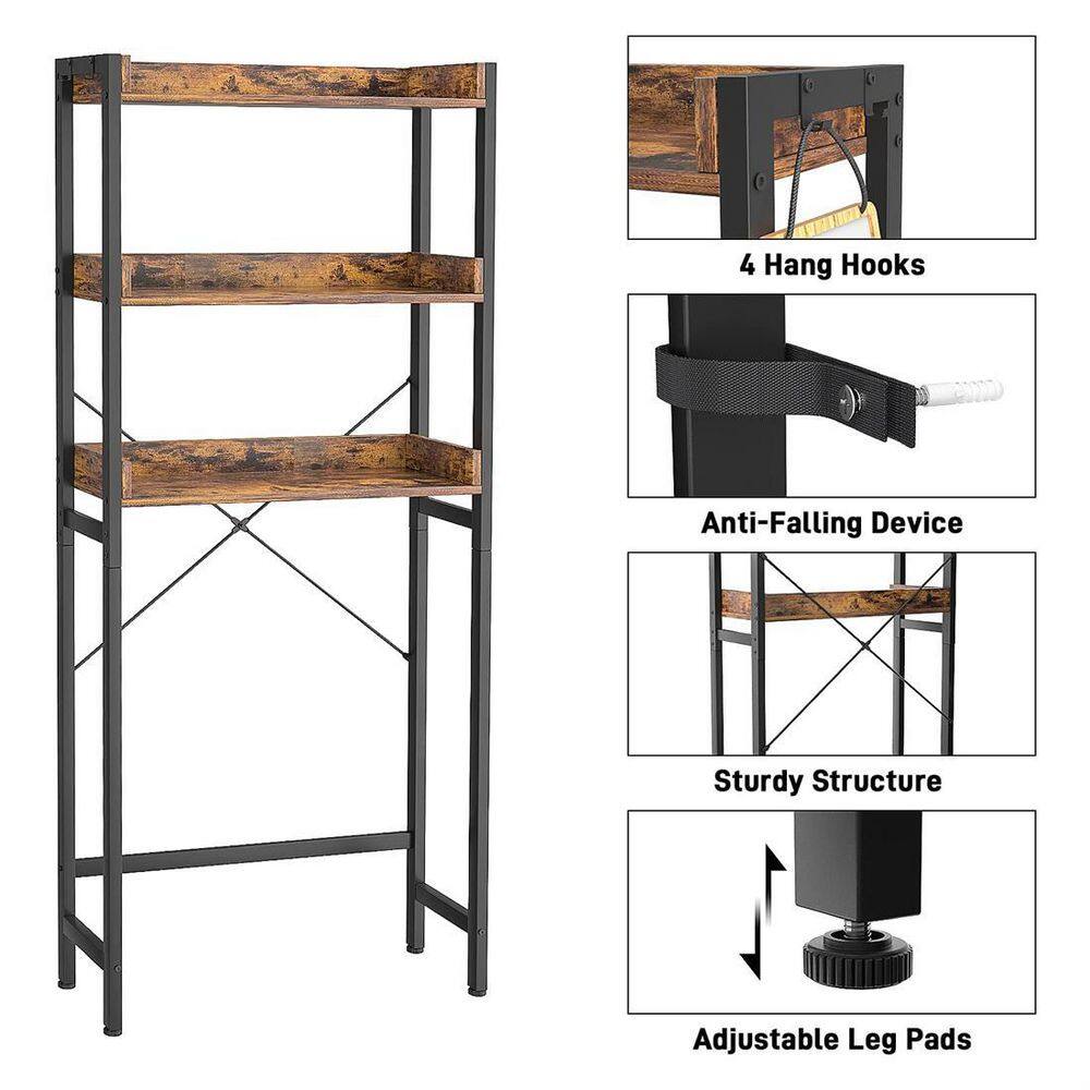 Brown Rustic Wood and Metal Over-the-Toilet Storage Rack