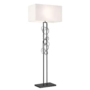 Tempo 62 in. Black Standard Floor Lamp with White Linen Shade