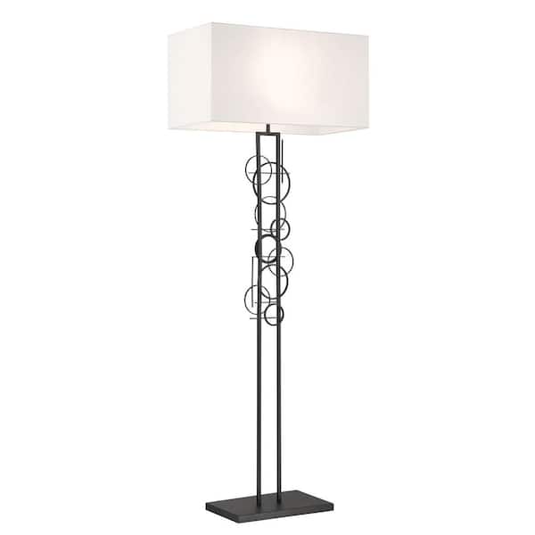 George Kovacs Tempo 62 in. Black Standard Floor Lamp with White Linen Shade