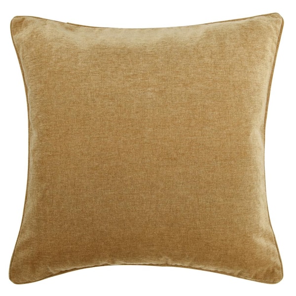 Sincere Yellow Khaki Solid Cotton 24 in. x 24 in. Throw Pillow