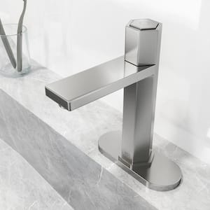 Nova Single Handle Single-Hole Bathroom Faucet Set with Deck Plate in Brushed Nickel