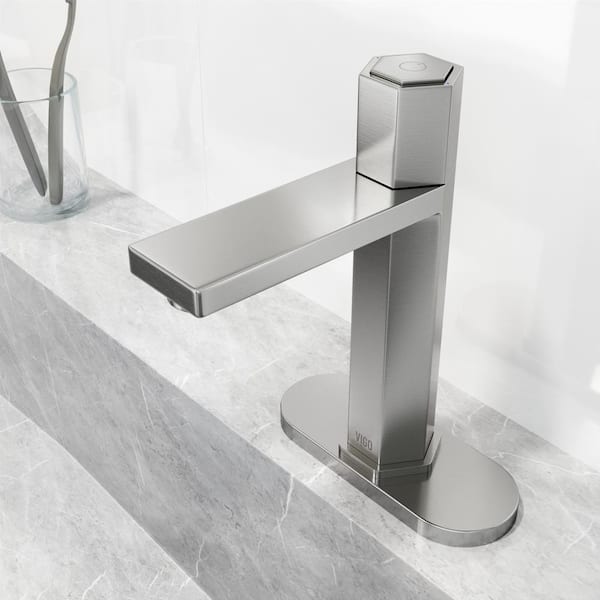 VIGO Nova Single Handle Single-Hole Bathroom Faucet Set with Deck Plate in Brushed Nickel