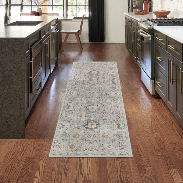 Oushak Home Mint 2 ft. x 6 ft. Floral Traditional Runner Area Rug