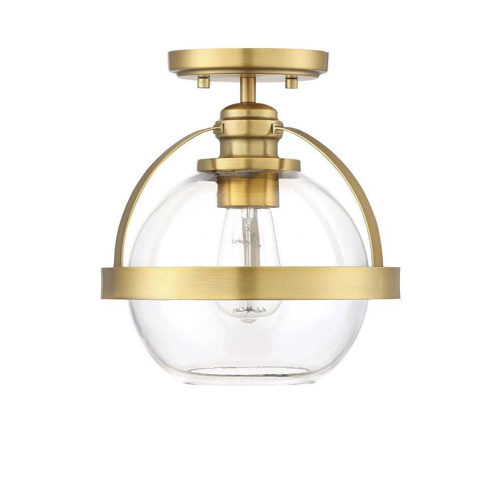 Warm Brass Globe Ceiling Light with Clear Glass Orb