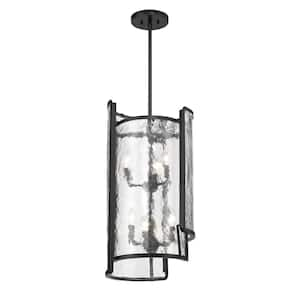 Bella Collina 6-Light Black Candle Pendant Light with Clear Rock-Pressed Glass Shades and No Bulbs Included