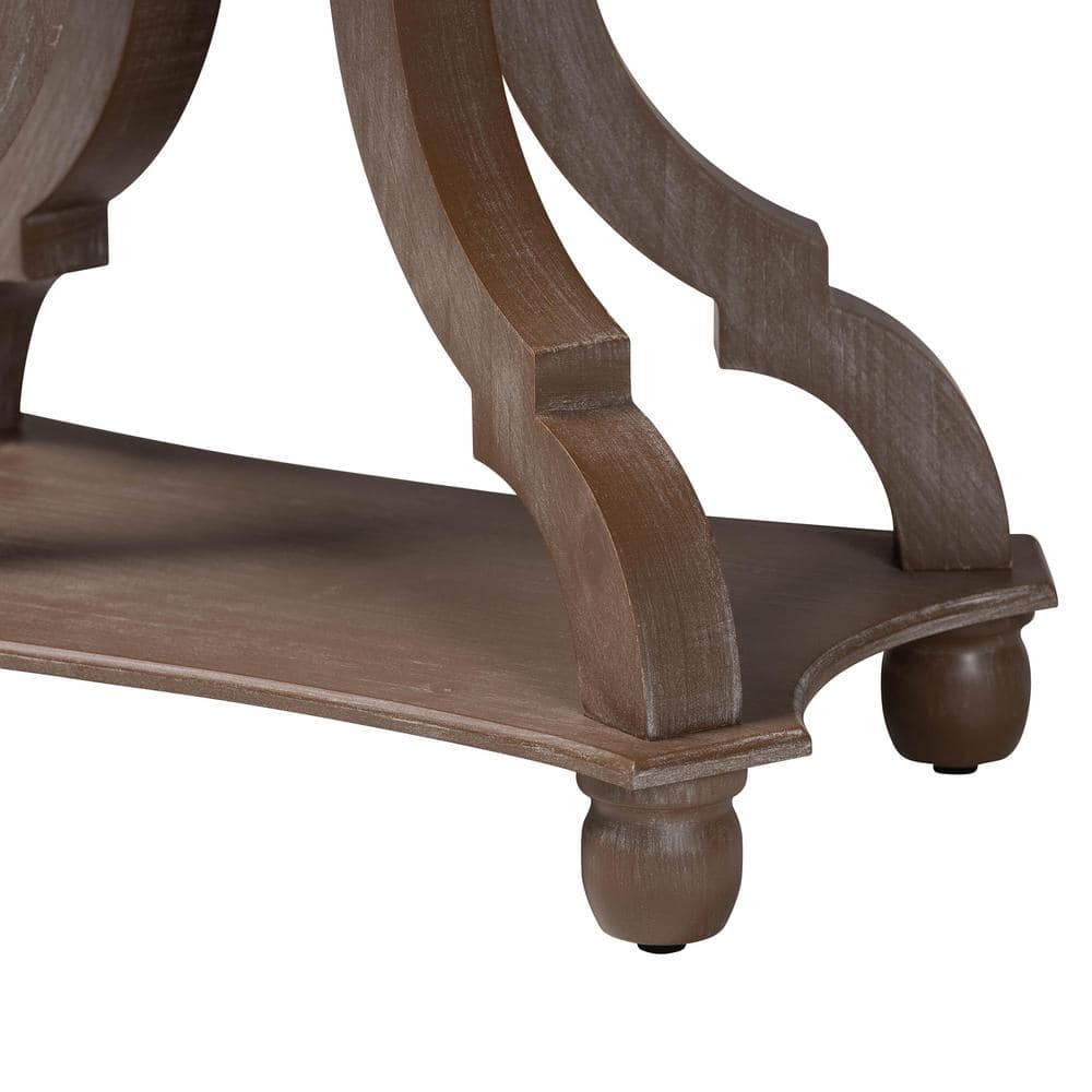 Yannick Antique Brown Wood Rectangular End Table with Lower Shelf