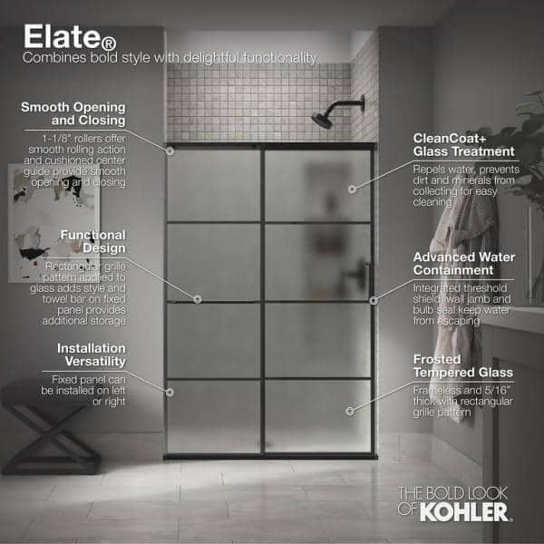 Matte Black Tall Sliding Shower Door with Frosted Glass