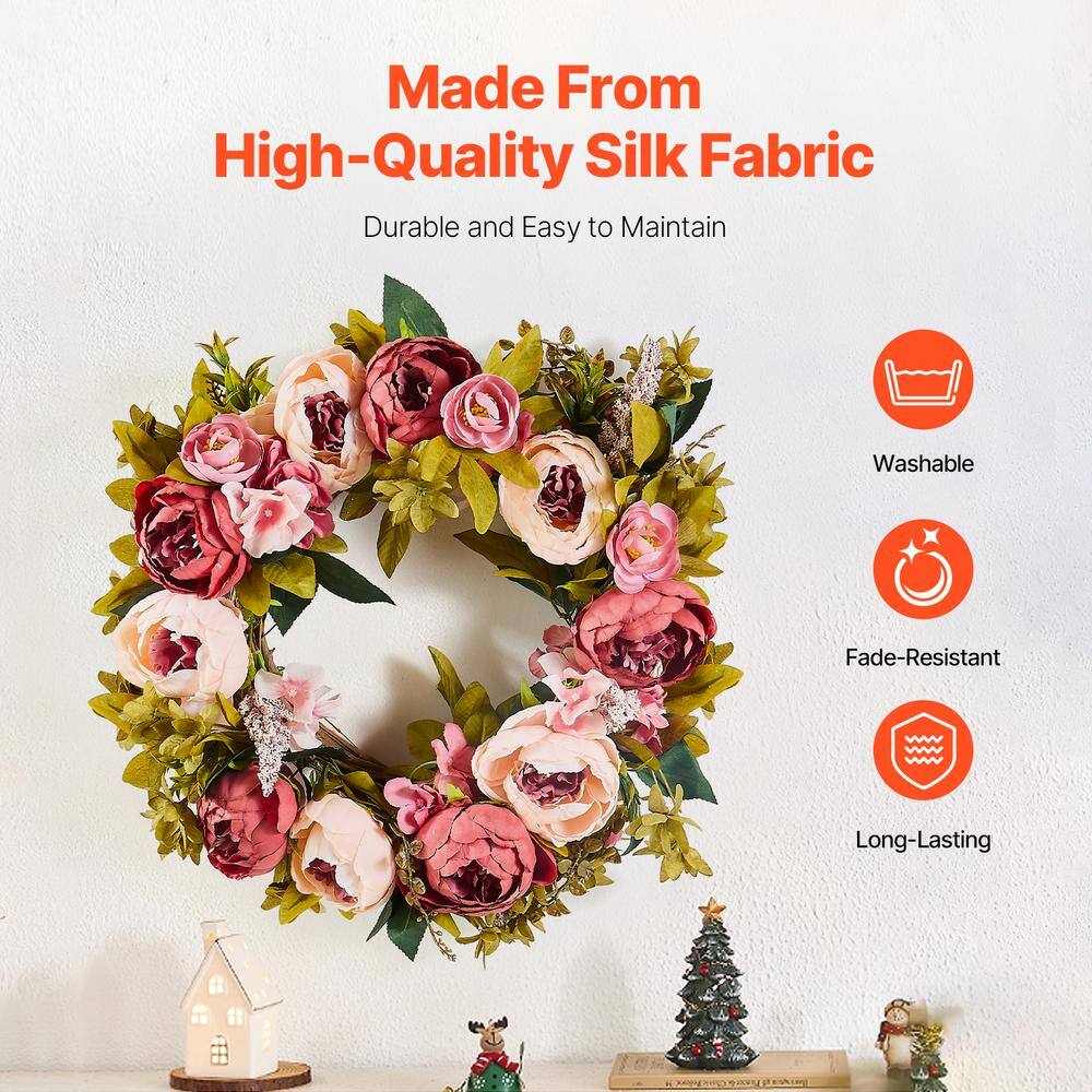 19" Pink and Red Silk Floral Round Spring Wreath