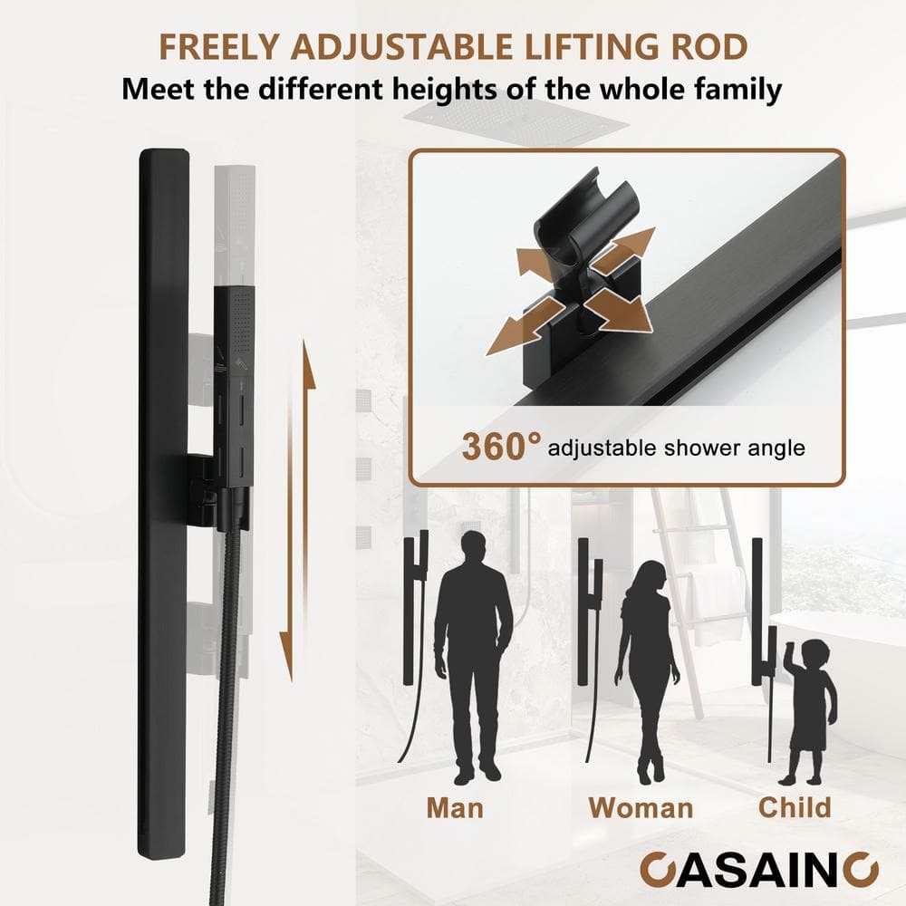 Matte Black Stainless Steel Ceiling-Mounted LED Shower System