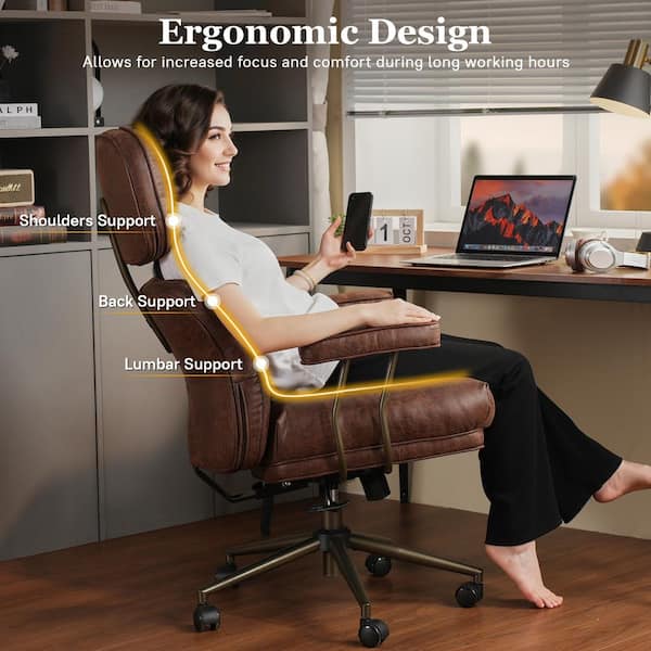 Allwex Kro Suede Swivel Ergonomic Office Task Chair in Dark Brown