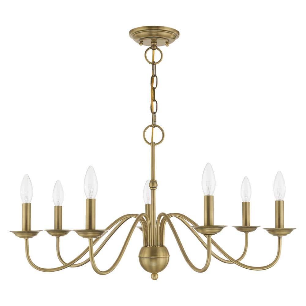 Elegant Antique Brass 7-Light Candelabra Chandelier