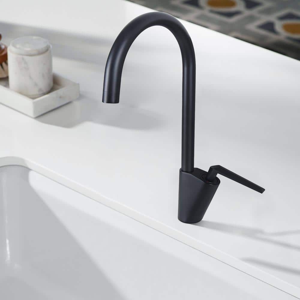 Matte Black Solid Brass Single Handle Kitchen Faucet with Pull-out Spray