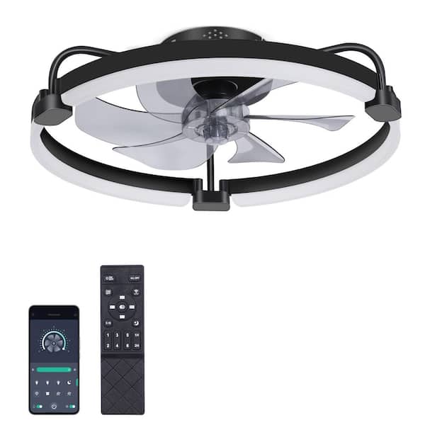 20 in. Modern Indoor Matte Black Low Profile Ceiling Fan Integrated LED with Color Temperature and Remote Included