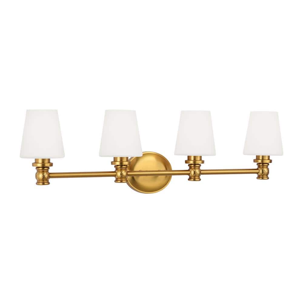 Xavierre 32.25 in. 4-Light Burnished Brass Transitional Vanity Light with Opal Etched Cased Glass Shades price history on PriceWatchPro