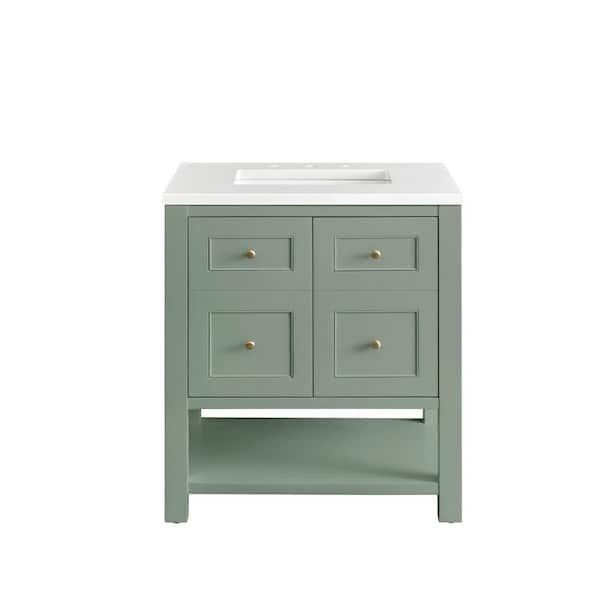 James Martin Vanities Breckenridge 30.0 in. W x 23.5 in. D x 34.2 in . H Bathroom Vanity in Smokey Celadon with White Zeus Quartz Top