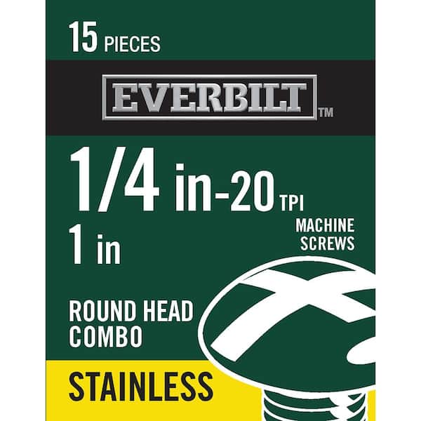 Everbilt 1/4 in.-20 x 1 in. Combo Round Head Stainless Steel Machine Screw (15-Pack)