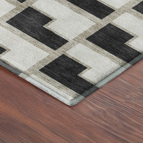 Mayfield Premium Machine Washable Abstract AMF2416 Black 10 ft. x 14 ft. Area Rug