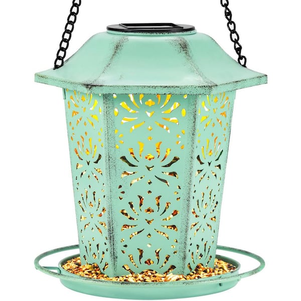 Phewnyzo Solar Green Metal Hanging Wild Bird Seed Feeder-2.4 lbs. (1-Pack)