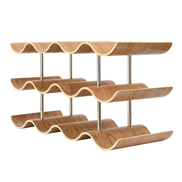 Numhew 12-Bottle Natural Countertop Wine Rack, 3-Tier Wooden Wine Storage Rack, Freestanding Wine Bottle Holder Stand