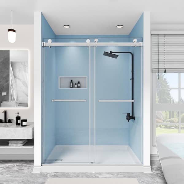 56-60 in. W x 76 in. H Double Sliding Frameless Shower Door Chrome with 3/8 in. Clear Glass