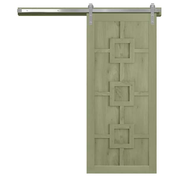 30 in. x 84 in. The Mod Squad Rain Tree Wood Sliding Barn Door with Hardware Kit in Stainless Steel