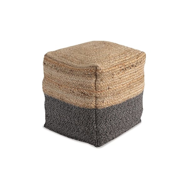 Signature DESIGN BY ASHLEY Sweed Valley Brown/Black Jute/Cotton 19 in. W x 19 in. D x 18 in. H Pouf