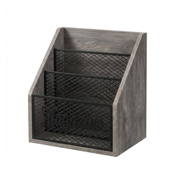 11.5 W X 12.5  H Gray  Wood Freestanding Magazine Rack