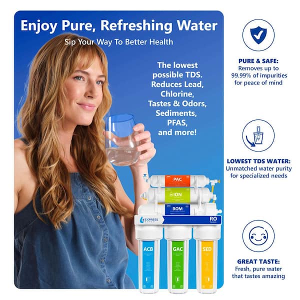 Express Water Reverse Osmosis Deionization 6 Stage Water Filtration System – with Faucet and Tank – 100 GPD Express Water Reverse Osmosis Deionization 6 Stage Water Filtration System – with Faucet and Tank – 100 GPD