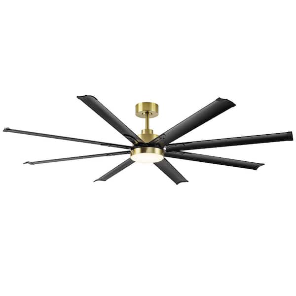 Breezary Oscar 72 in. (6 ft.) Integrated LED Indoor Black-Aluminum-Blade Gold Ceiling Fan with Light and Remote Control Included