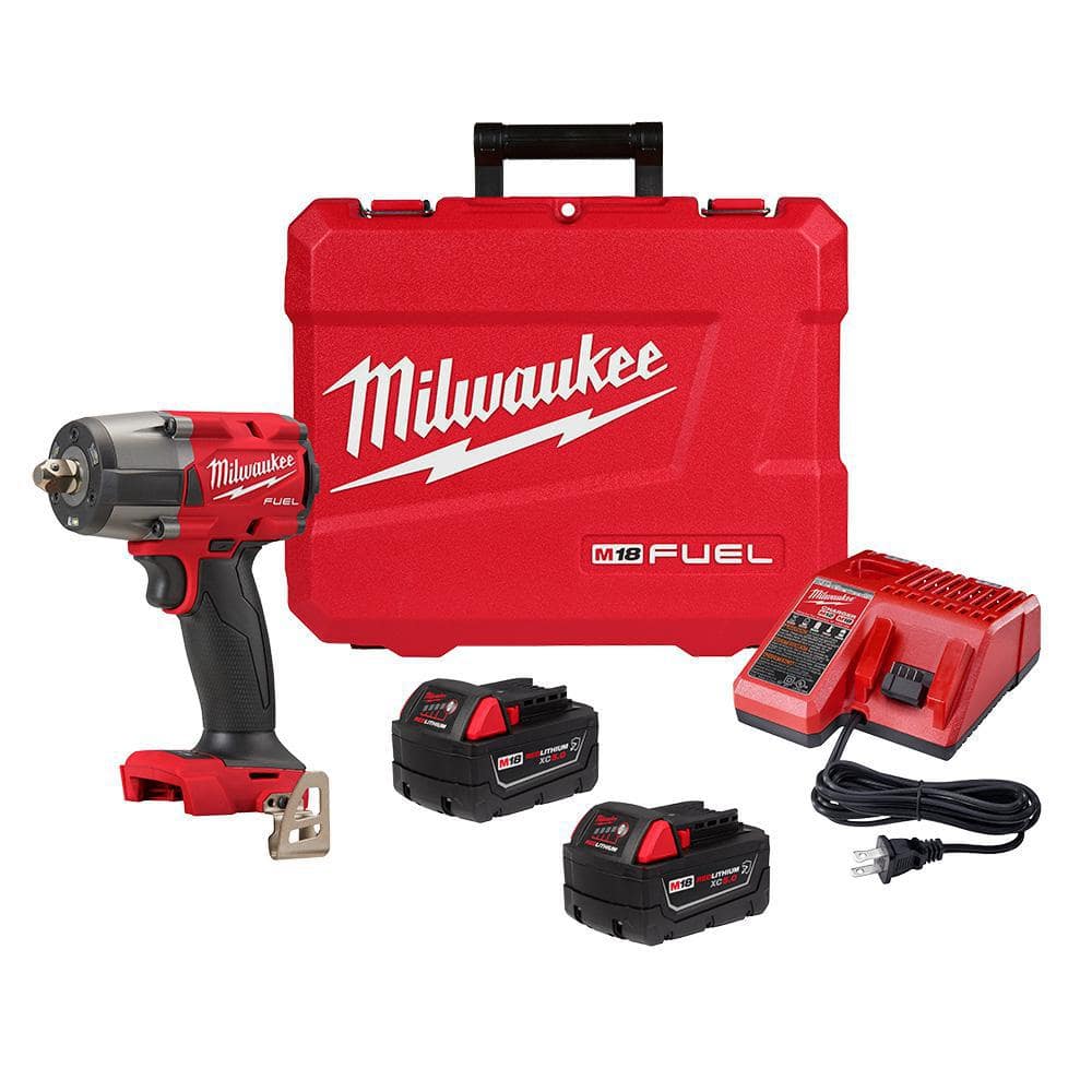 M18 FUEL 18V Lithium-Ion Brushless Cordless 1/2 in. Mid-Torque Impact Wrench with Pin Detent Kit, Resistant Batteries -  Milwaukee, 2962P-22R