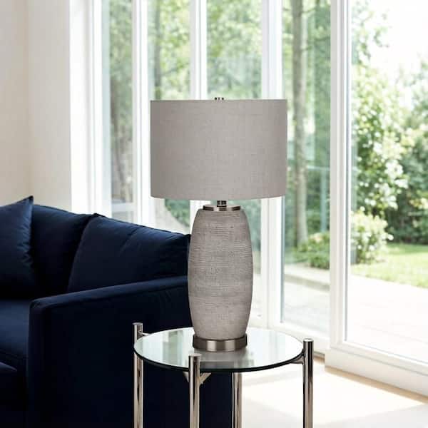 25 in. Gray Ceramic Modern Table Lamp with Vase Shape and Gray Linen Drum Shade for Living Room, Bedroom and Office