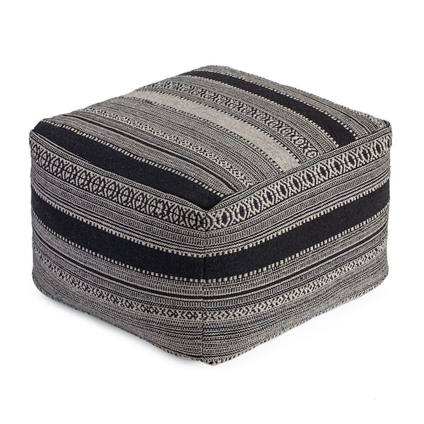 Anji Mountain Wydown 22 in. x 22 in. x 16 in. Black and Ivory Pouf