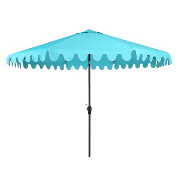HomeRoots 9 ft. Market Push Button Patio Umbrella in Blue