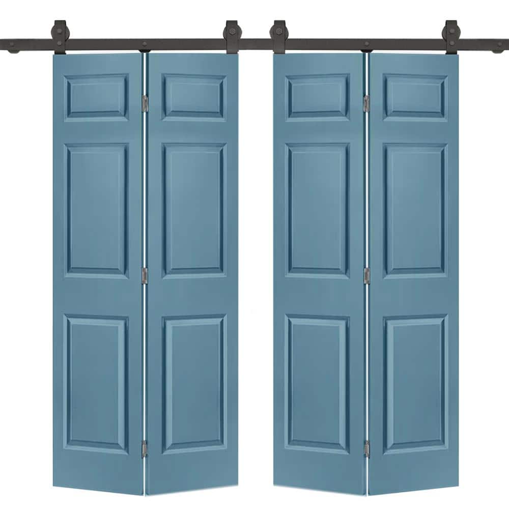 72 in. x 84 in. Hollow Core 6 Panel Dignity Blue Painted Composite Double Bi-Fold Barn Door with Sliding Hardware Kit price history on PriceWatchPro