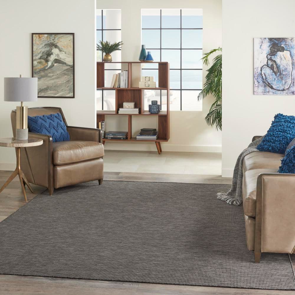 Charcoal 8' x 10' Flat Woven Synthetic Indoor/Outdoor Rug