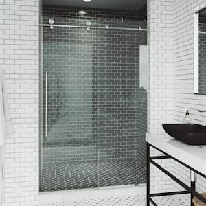 Elan E-Class 44 to 48 in. W x 76 in. H Sliding Frameless Shower Door in Stainless Steel with 3/8 in. (10mm) Clear Glass