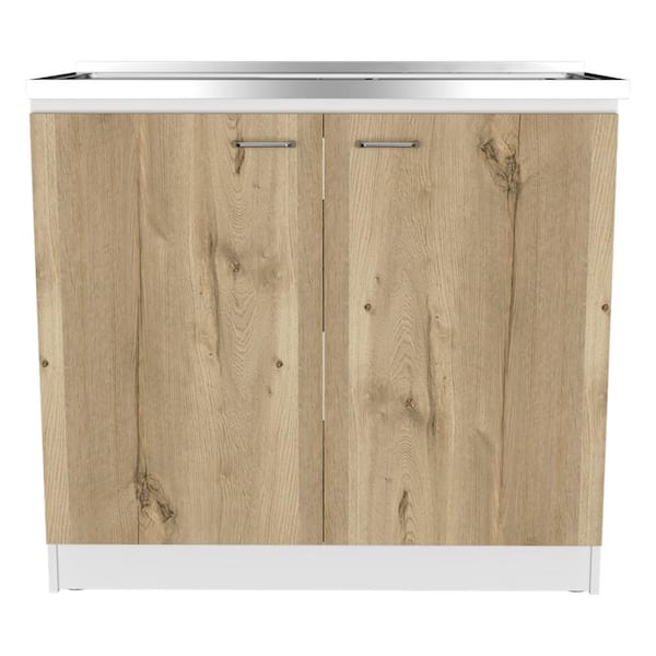 20.50 in. D x 39.30 in. W Rectangle 2-Door Freestanding Utility Laundry Sink with Cabinet in Beige