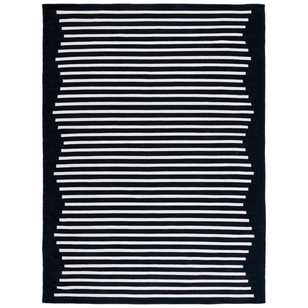 Handmade Black and Ivory Cotton Stripe 9' x 12' Rug