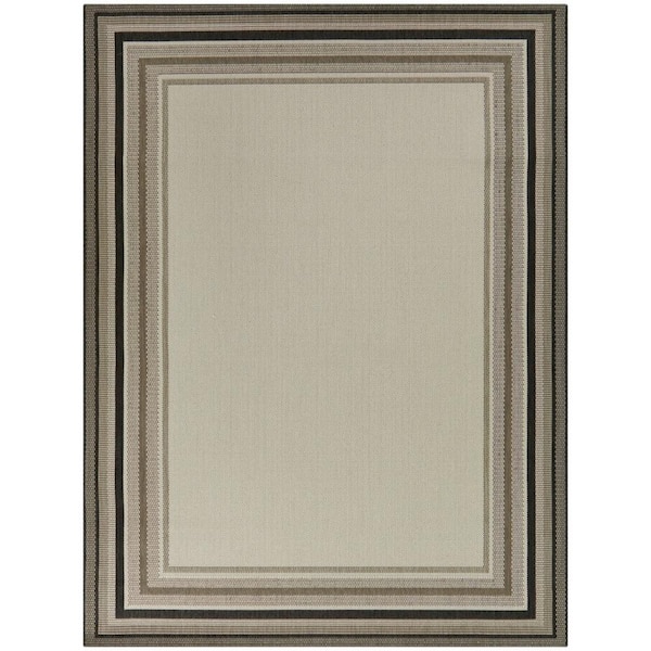 BALTA Kalena Cream/Charcoal 5 ft. 3 in. x 7 ft. Border Indoor/Outdoor Area Rug