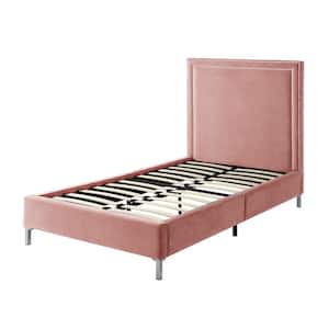 Samuele Blush Twin Size Platform Bed Upholstered Velvet