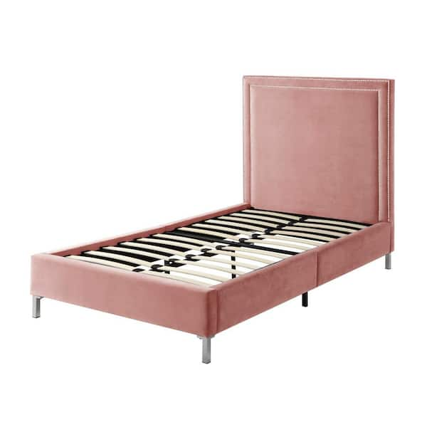 Inspired Home Samuele Blush Twin Size Platform Bed Upholstered Velvet ...