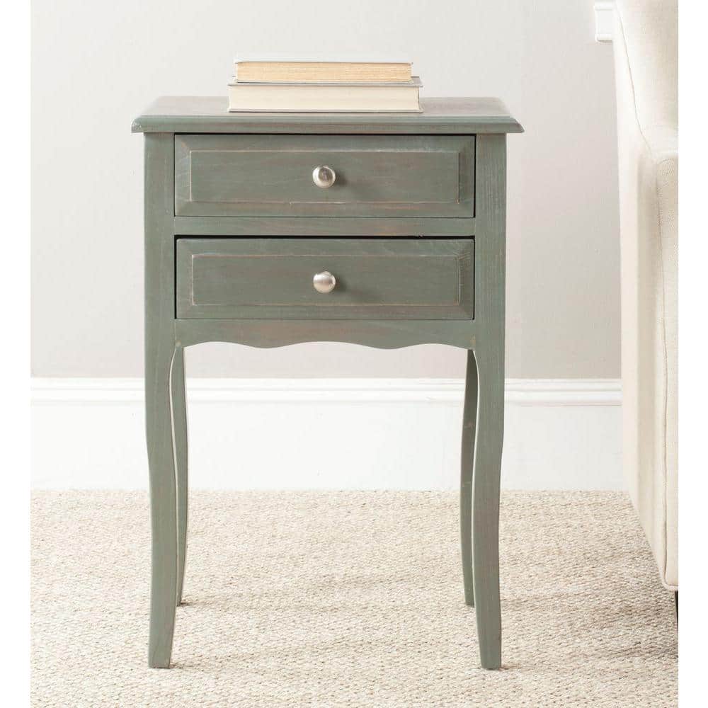 Charming Ash Grey 2-Drawer Transitional Wood End Table
