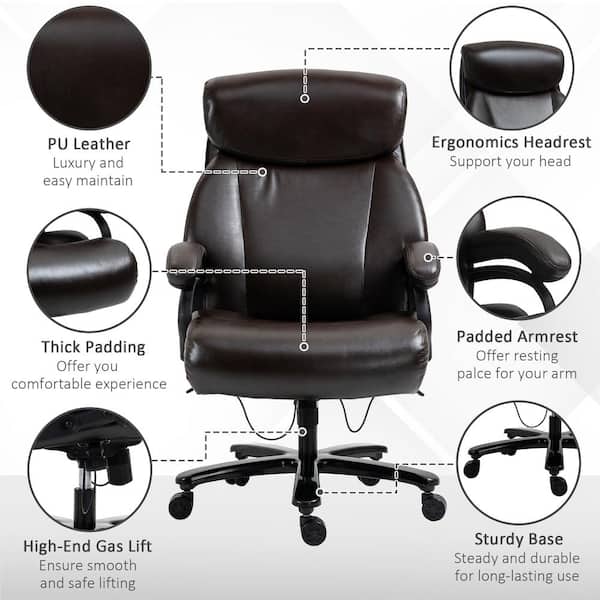 High Back Office Chair Brown PU Soft Leather Executive Ergonomic Computer Desk 