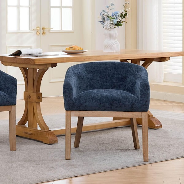 Aed Blue Chenille Upholstered Barrel Dining Chair with Arms